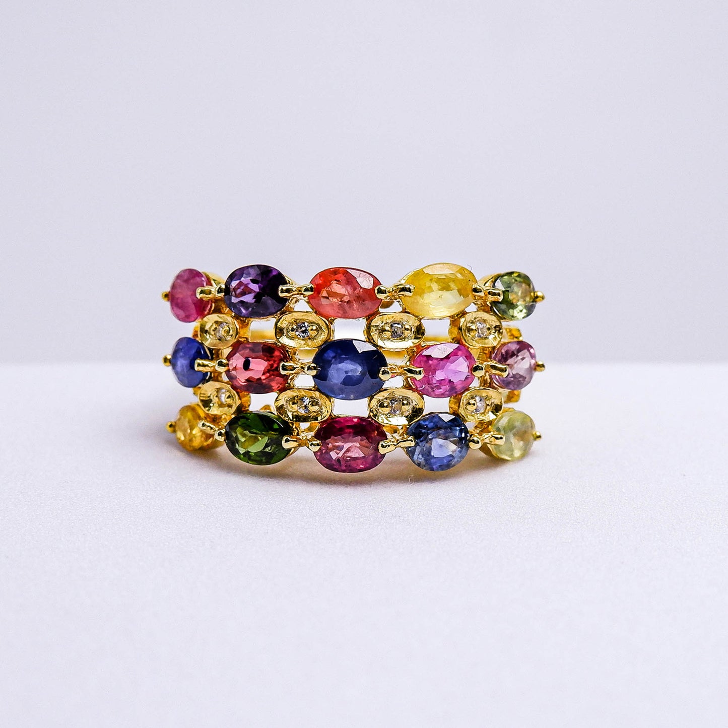 แหวนเงินแท้ 925 ฝังพลอย ไพลิน (Blue Sapphire) + แฟนซีแซฟไฟร์ (Fancy Sapphire) + เซอร์คอน (Zircon)