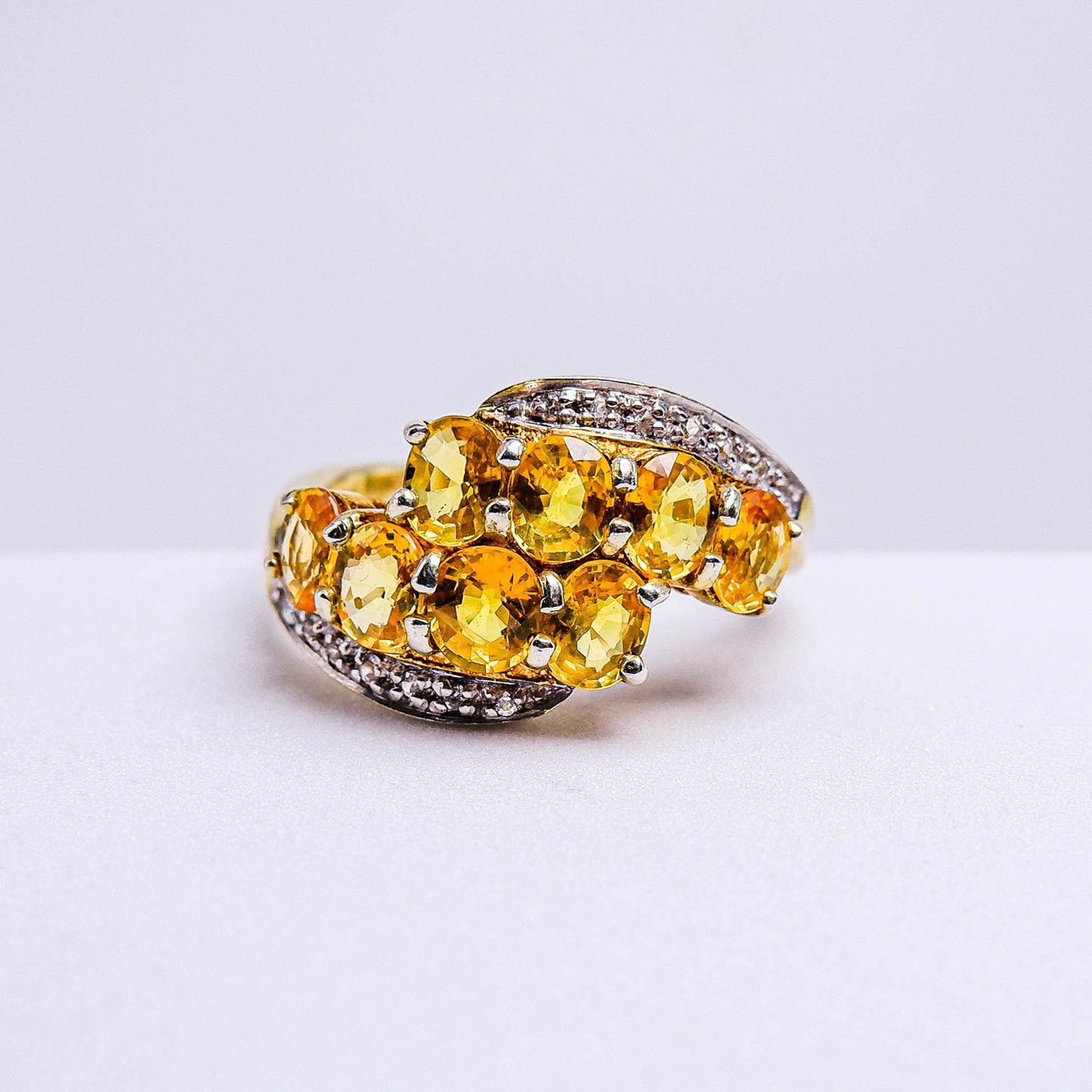 แหวนเงินแท้ 925 ฝังพลอย บุษราคัมบางกะจะ (Yellow Sapphire) + เซอร์คอน (Zircon)