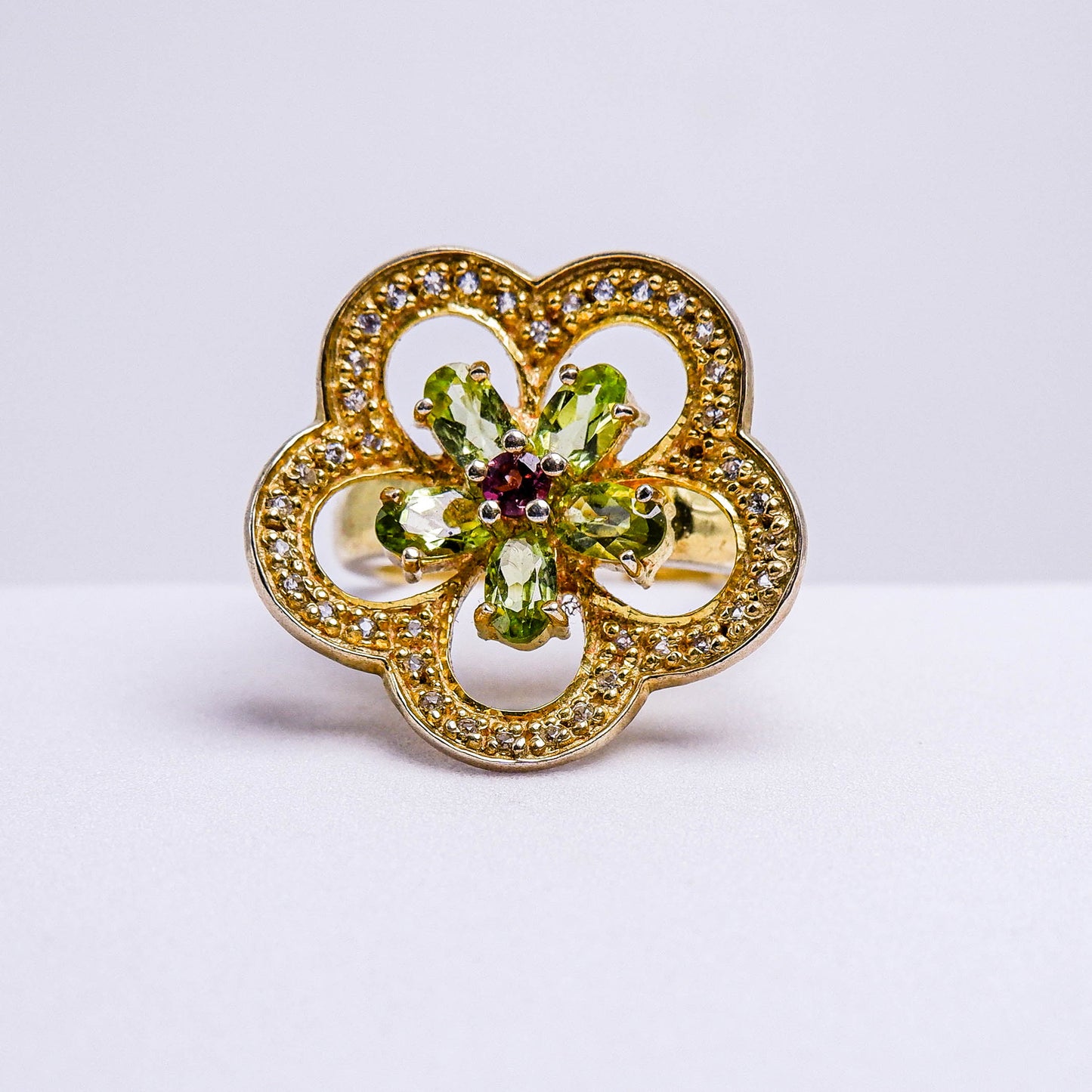 แหวนเงินแท้ 925 ฝังพลอย เพอริดอท(Peridot)+ทัวร์มาลีน(Tourmaline)+ไวท์โทพาส(whitetopaz)