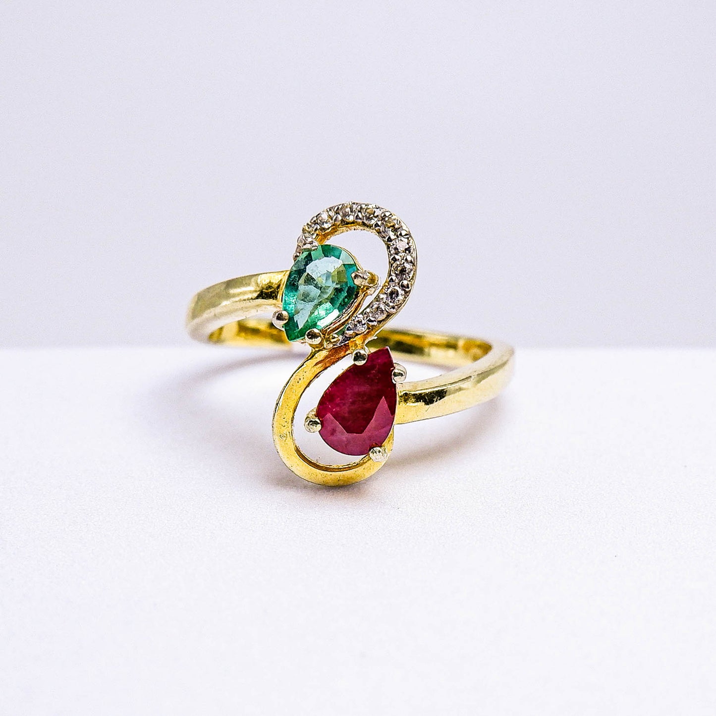 แหวนเงินแท้ 925 ฝังพลอย มรกต (Emerald cut) + ทับทิม (Ruby)