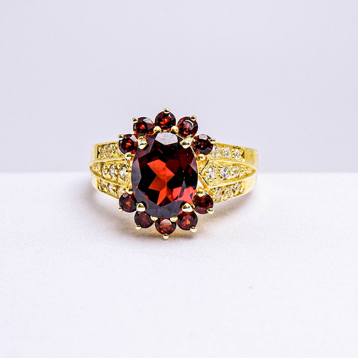แหวนเงินแท้ 925 ฝังพลอย โกเมน (Garnet) + เซอร์คอน (Zircon)