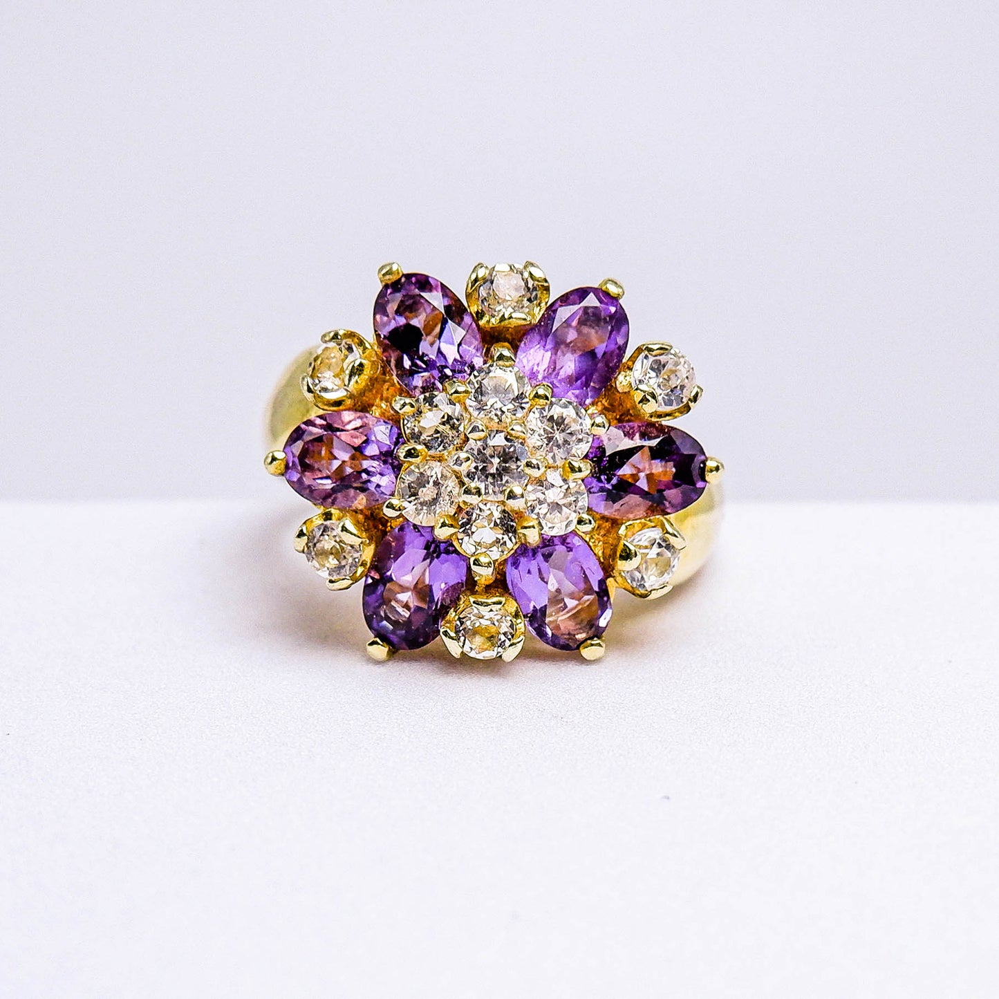 แหวนเงินแท้ 925 ฝังพลอย อเมทิสต์ (Amethyst) + ไวท์โทพาส (whitetopaz)