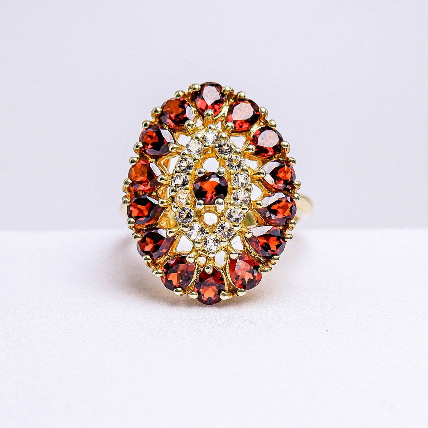 แหวนเงินแท้ 925 ฝังพลอย โกเมน (Garnet) + เซอร์คอน (Zircon)
