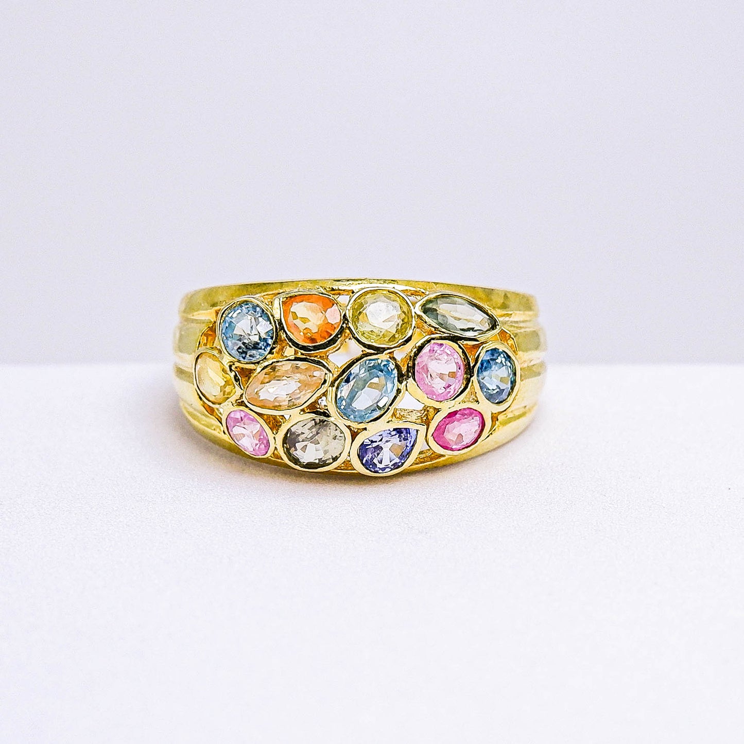 แหวนเงินแท้ 925 ฝังพลอย เพทาย (Zircon) + แซฟไฟร์ (Sapphire)
