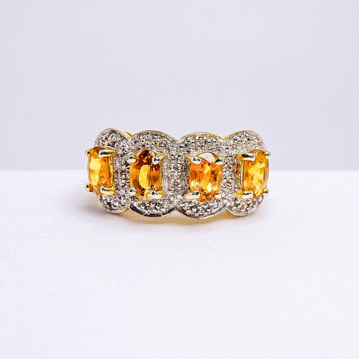 แหวนเงินแท้ 925 ฝังพลอย บุษราคัม (Yellow Sapphire) + เซอร์คอน (Zircon)