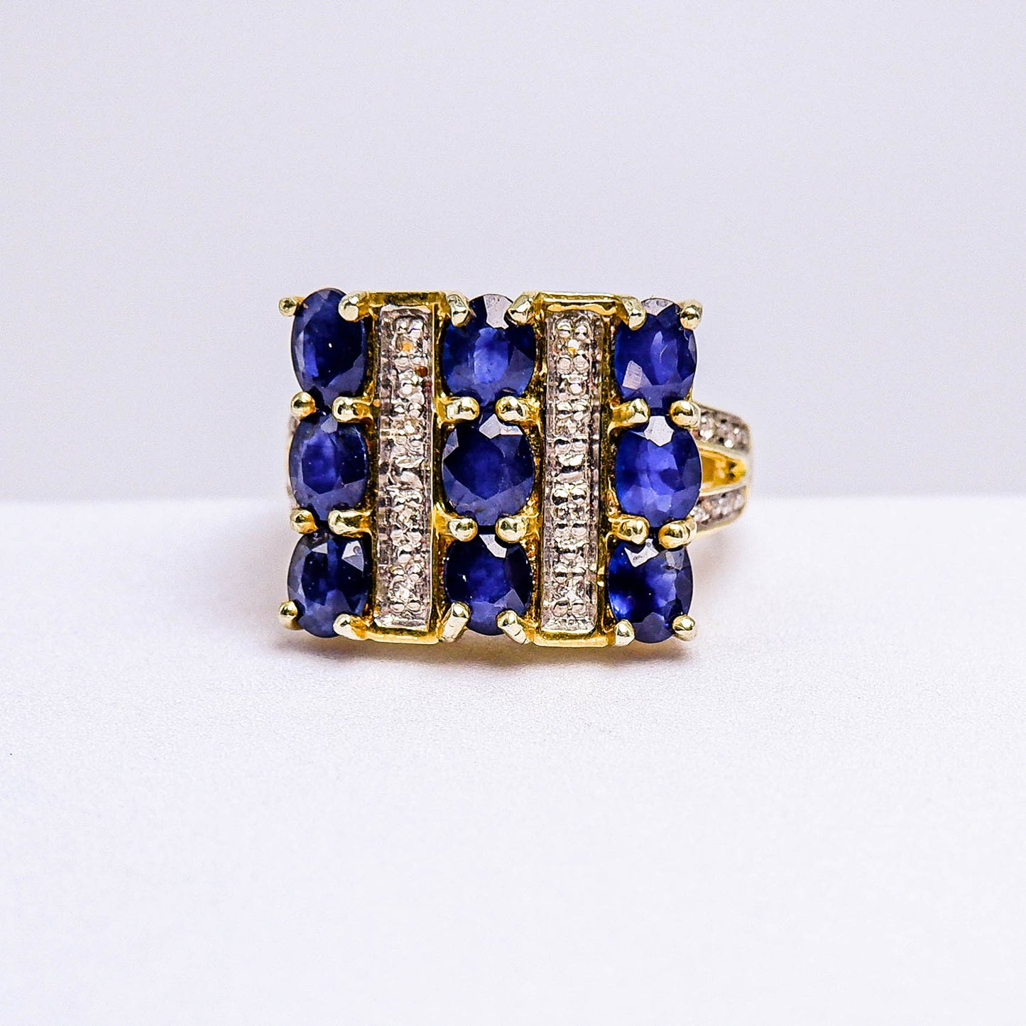 แหวนเงินแท้ 925 ฝังพลอย ไพลิน (Blue Sapphire) + ไวท์โทพาส (whitetopaz)