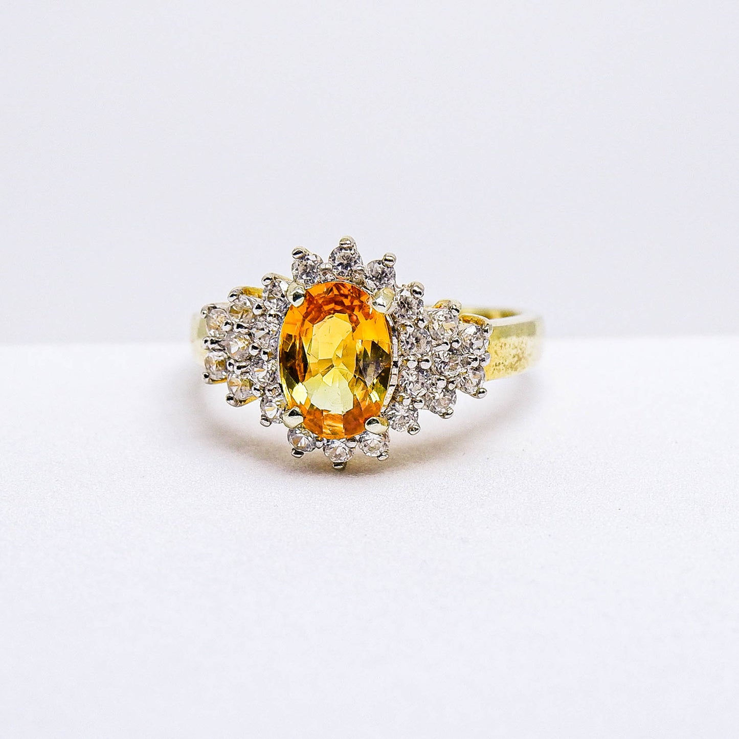 แหวนเงินแท้ 925 ฝังพลอย บุษราคัมบางกะจะ (Yellow Sapphire) + เซอร์คอน (Zircon)