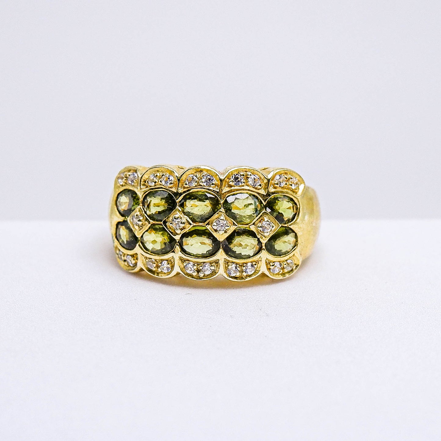 แหวนเงินแท้ 925 ฝังพลอย เขียวส่อง (green Sapphire) + เซอร์คอน (Zircon)