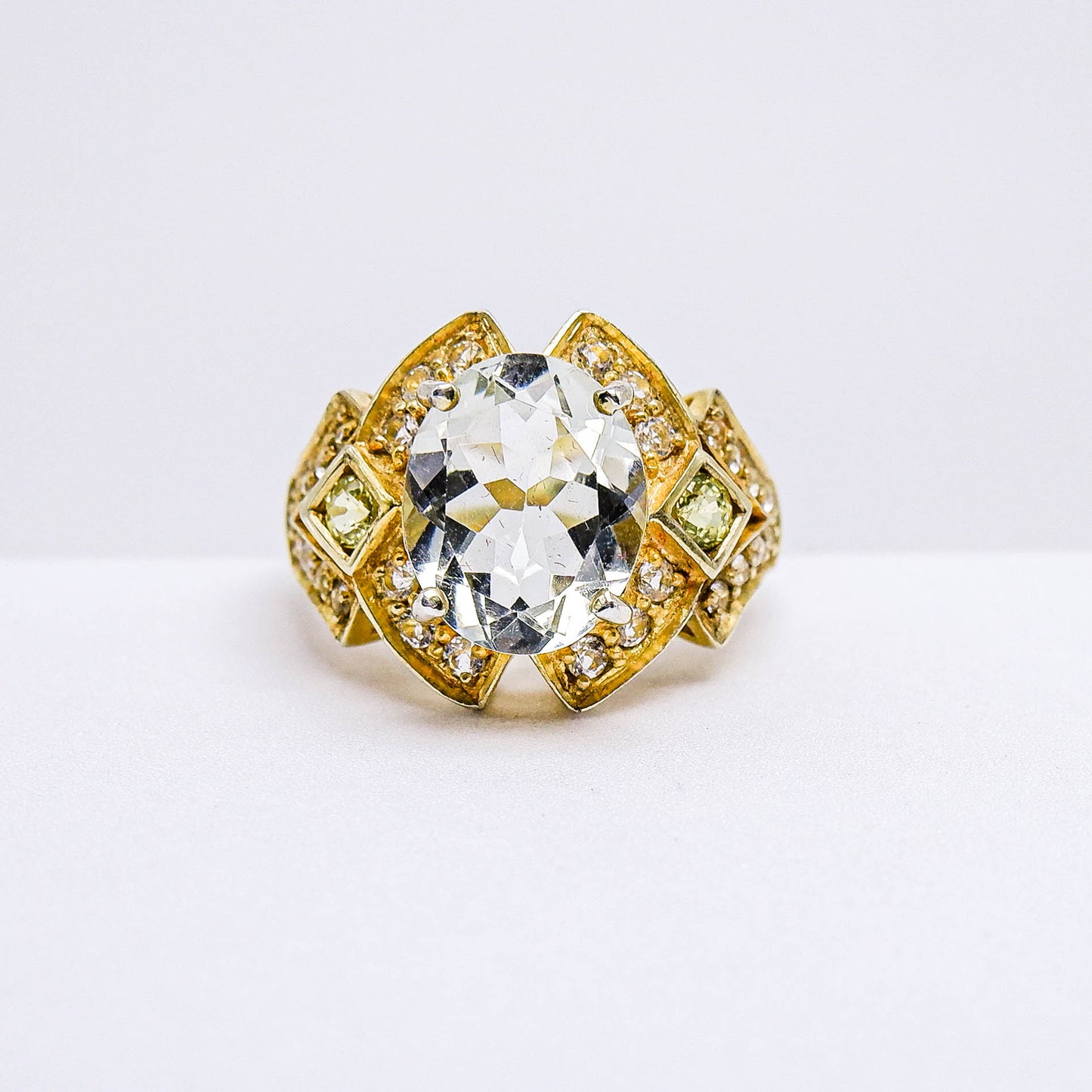 แหวนเงินแท้ 925 ฝังพลอย กรีนอเมทิสต์ (Green Amethyst) + แซฟไฟร์ (Sapphire) + ไวท์โทพาส (whitetopaz)
