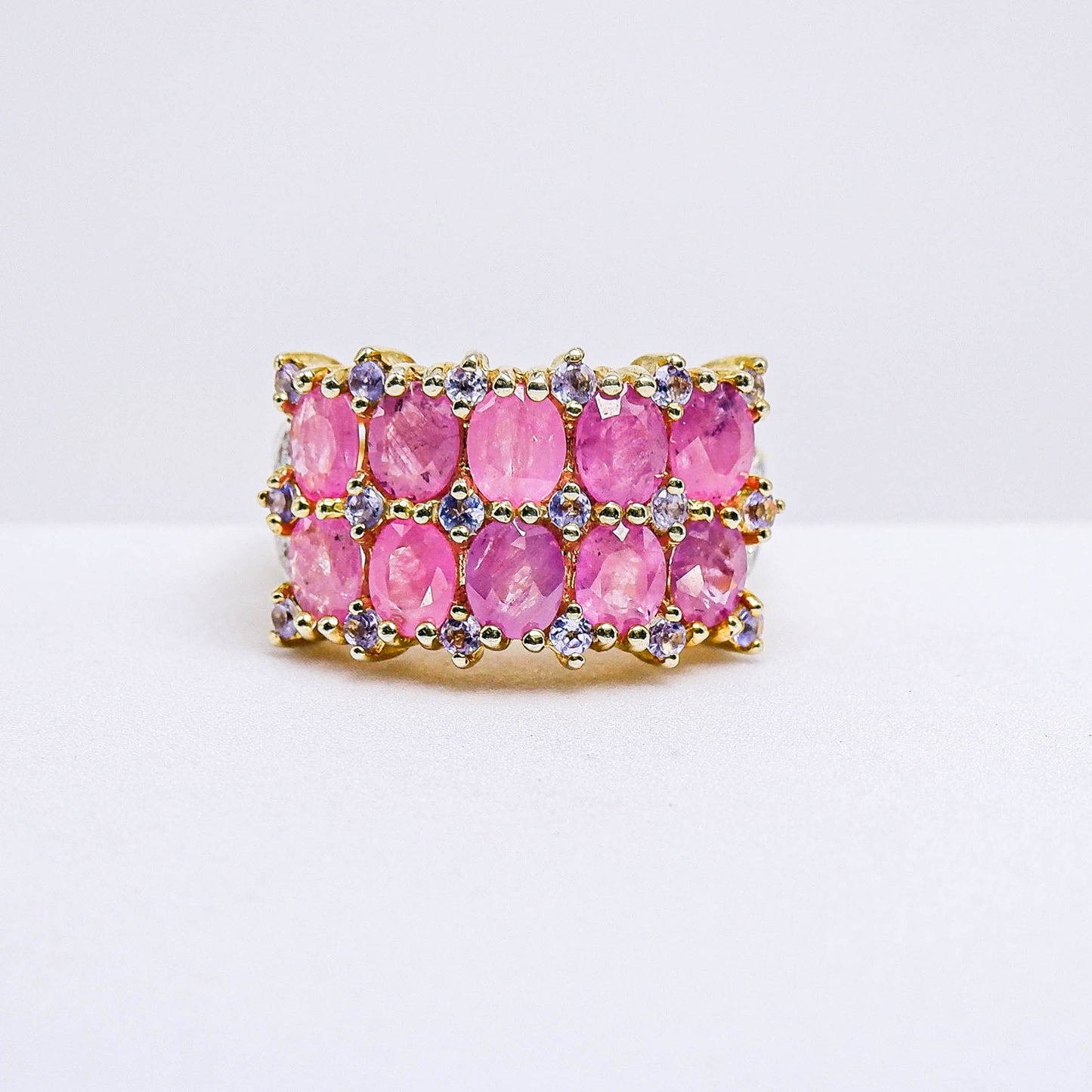 แหวนเงินแท้ 925 ฝังพลอย ทับทิมเวียดนาม (Vietnamese Ruby) + แทนซาไนท์ (Tanzanite) + ไวท์โทพาส (whitetopaz)