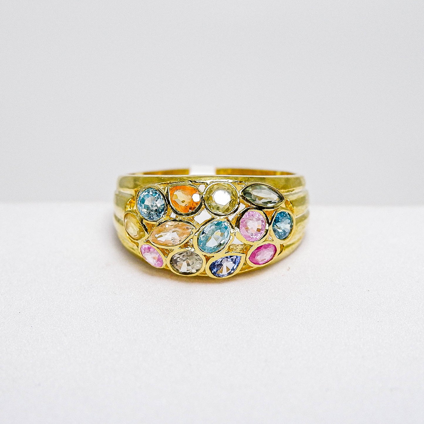 แหวนเงินแท้ 925 ฝังพลอย เพทาย (Zircon) + แซฟไฟร์ (Sapphire)
