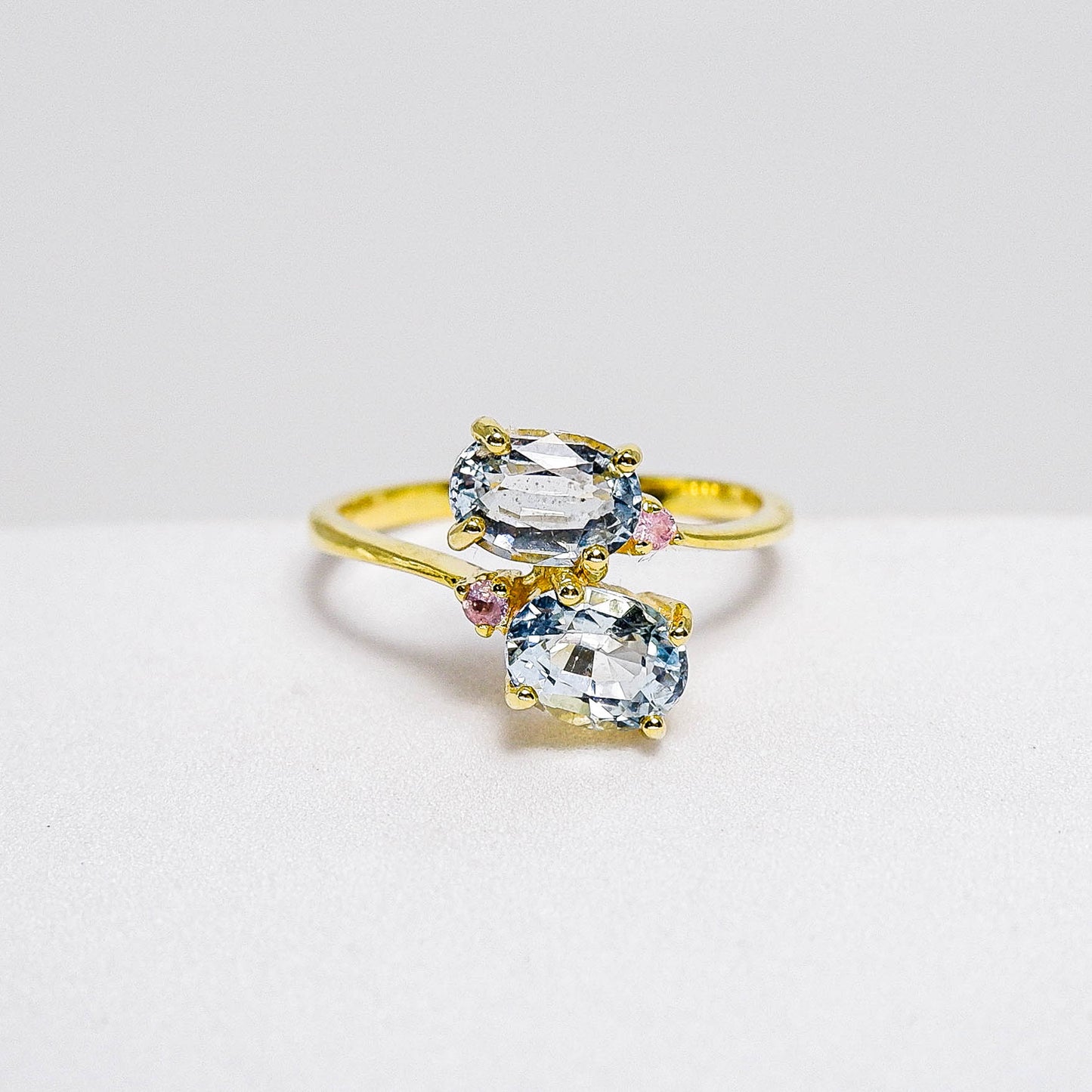 แหวนเงินแท้ 925 ฝังพลอย อความารีน (Aqua marin) + แฟนซีมาดา (Fancy Sapphire)
