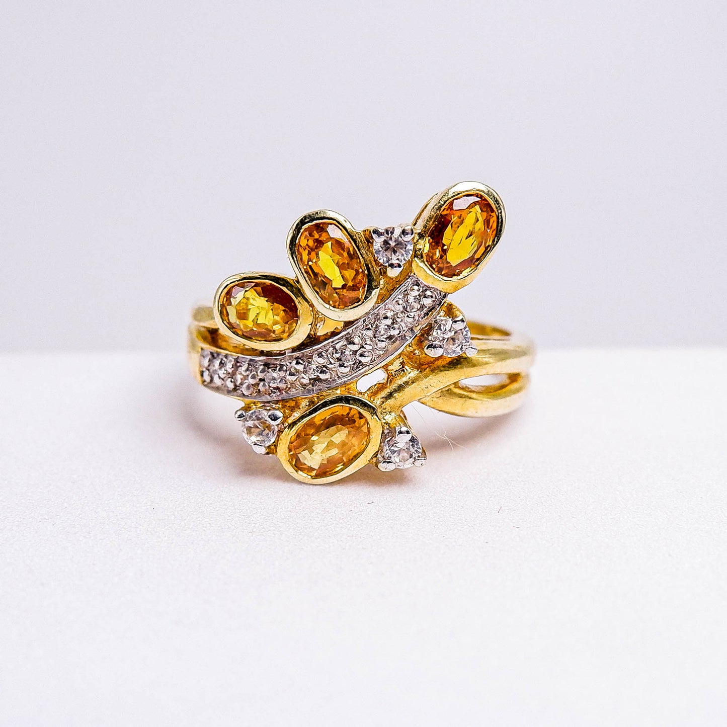 แหวนเงินแท้ 925 ฝังพลอย บุษราคัมบางกะจะ (Yellow Sapphire) + เซอร์คอน (Zircon)