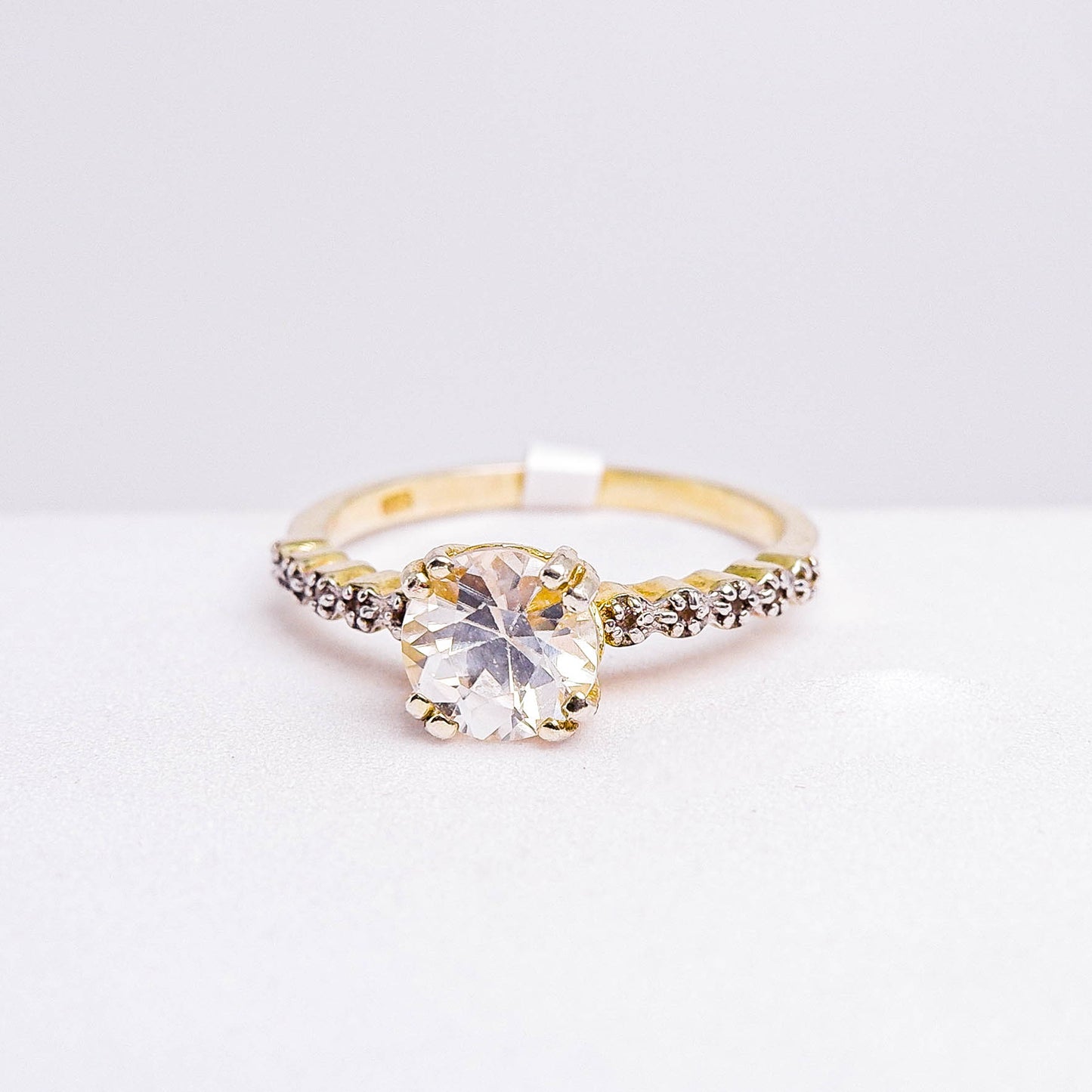 แหวนเงินแท้ 925 ฝังพลอย เพทายขาว (White Zircon) + ไวท์โทพาส (whitetopaz)