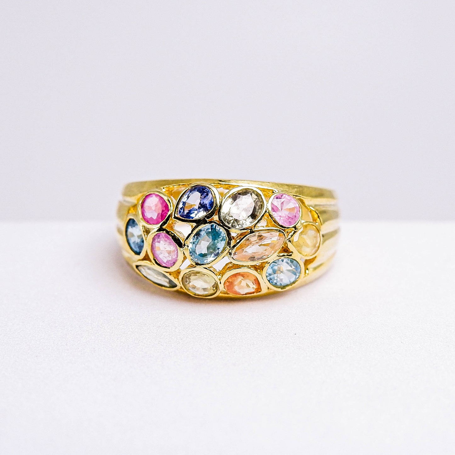 แหวนเงินแท้ 925 ฝังพลอย เพทาย (Zircon) + แซฟไฟร์ (Sapphire)
