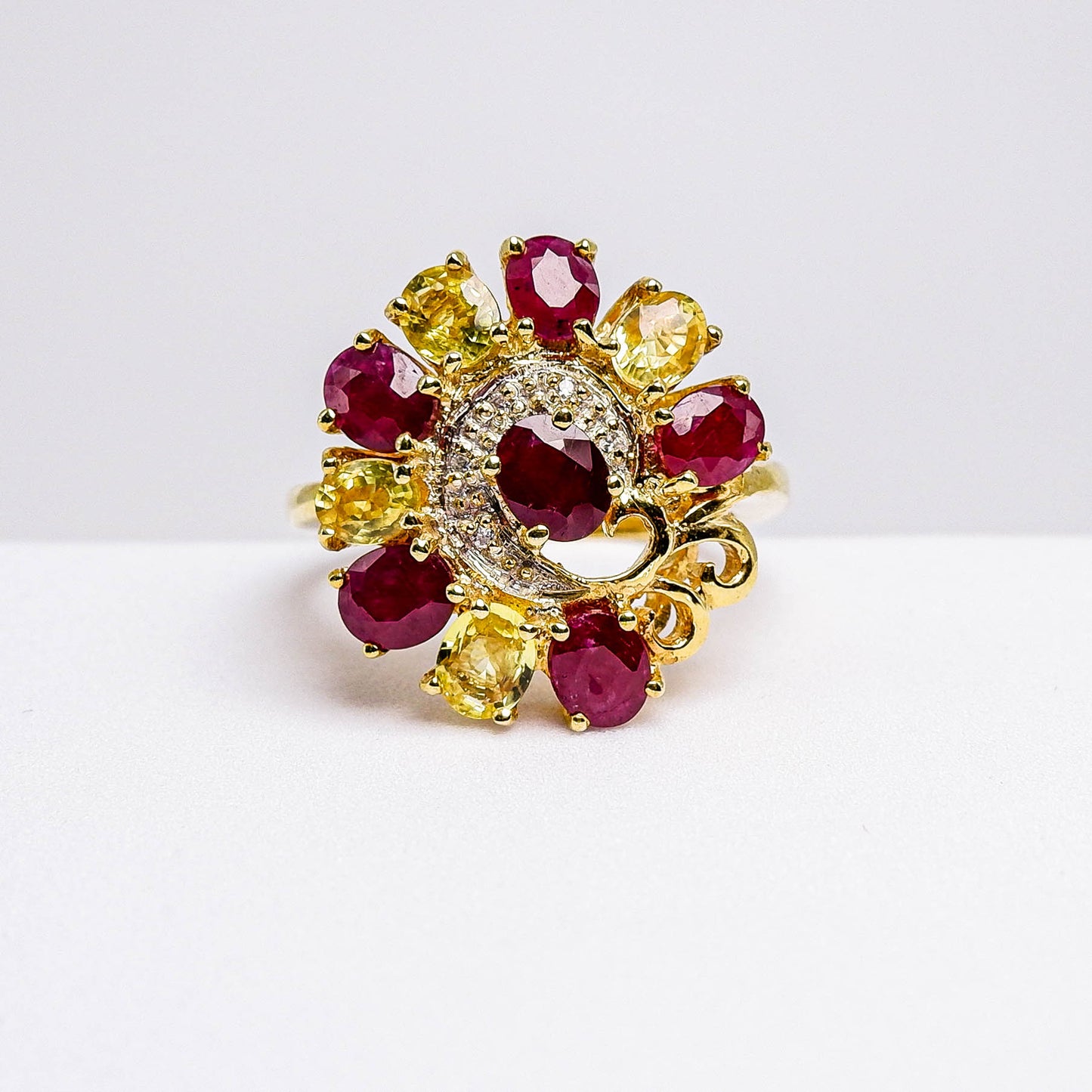 แหวนเงินแท้ 925 ฝังพลอย ทับทิม (Ruby) + เซอร์คอน (Zircon) + แซฟไฟร์ (Sapphire)