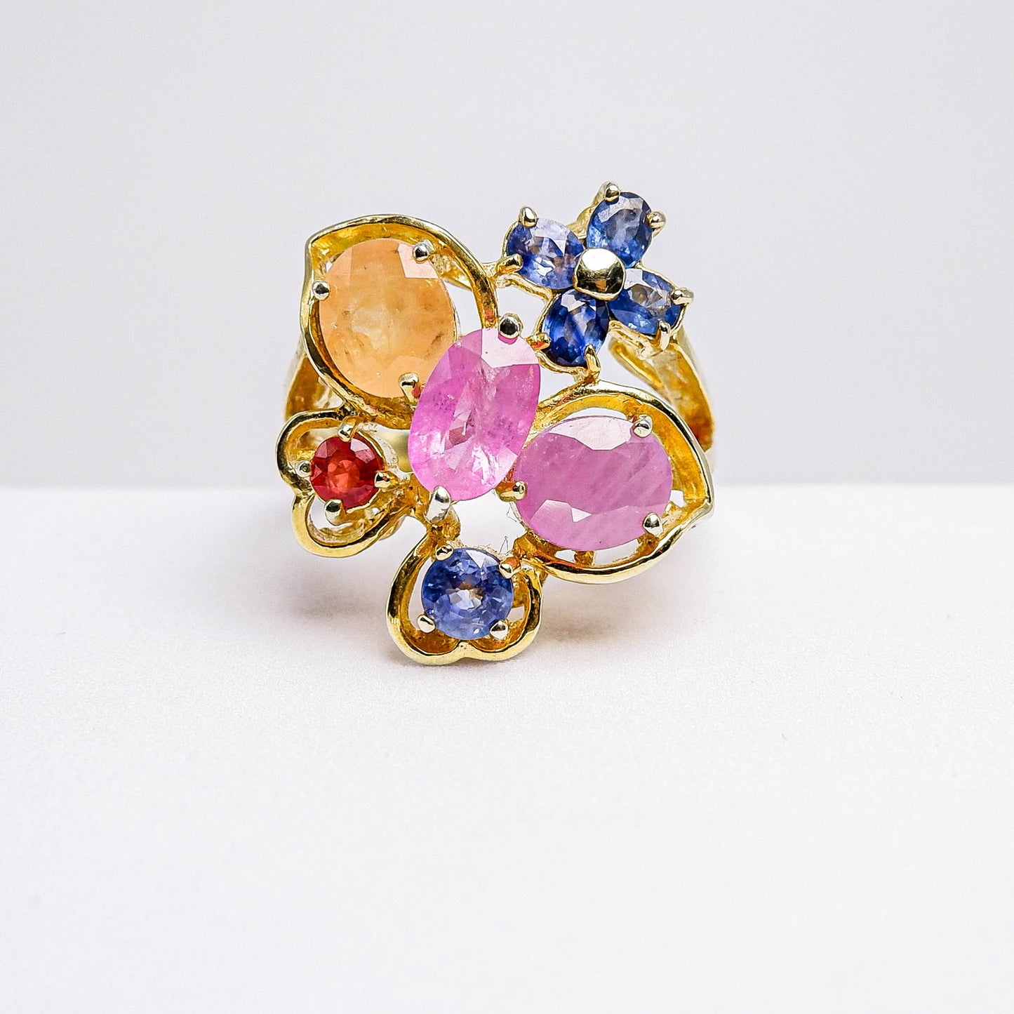 แหวนเงินแท้ 925 ฝังพลอย ทับทิมมาดา(Madagascar Ruby)+ไพลิน(Blue Sapphire)+แฟนซีแซฟไฟร์(Fancy Sapphire)+ไพลิน(Blue Sapphire)