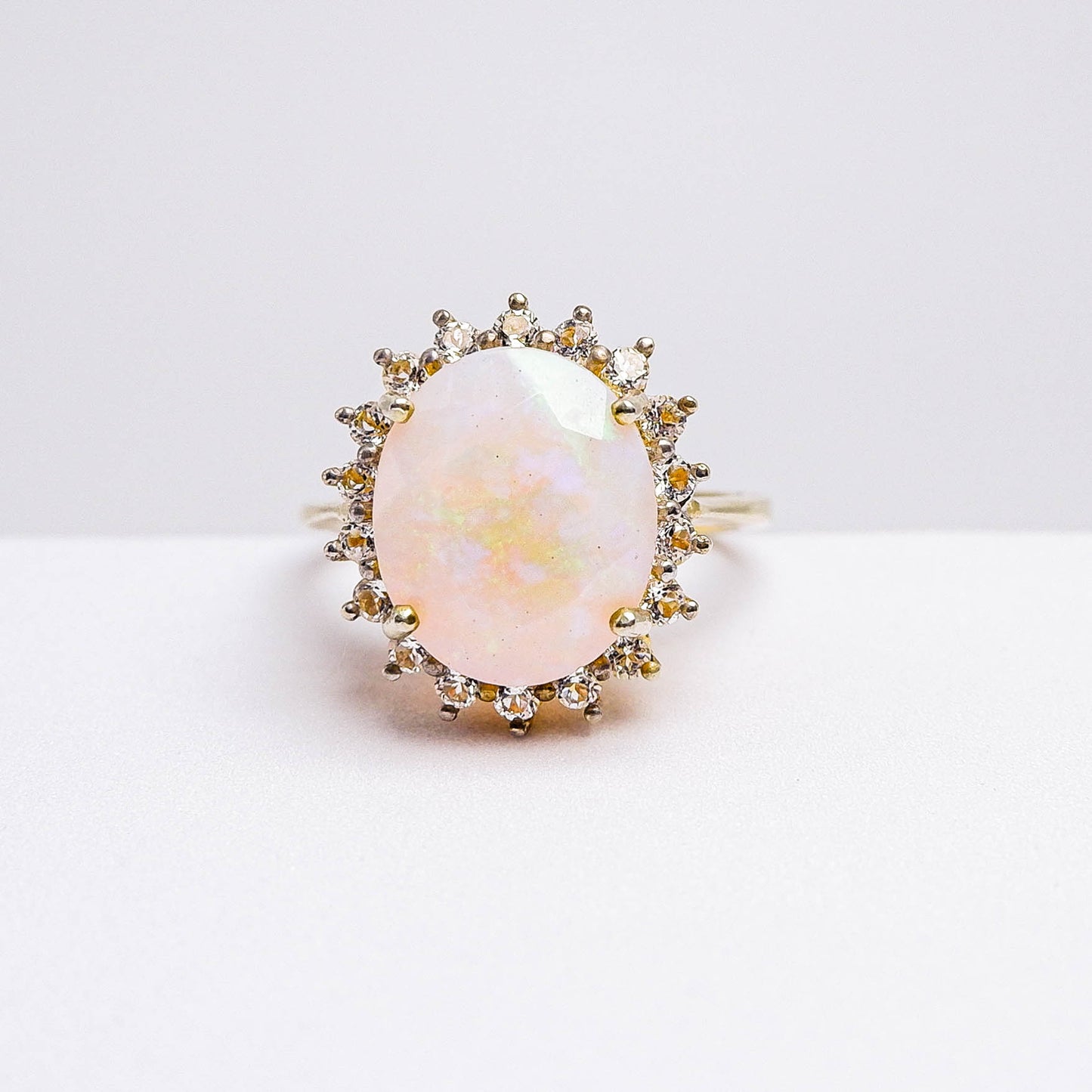 แหวนเงินแท้ 925 ฝังพลอย โอปอล (Opal) + ไวท์โทพาส (whitetopaz)