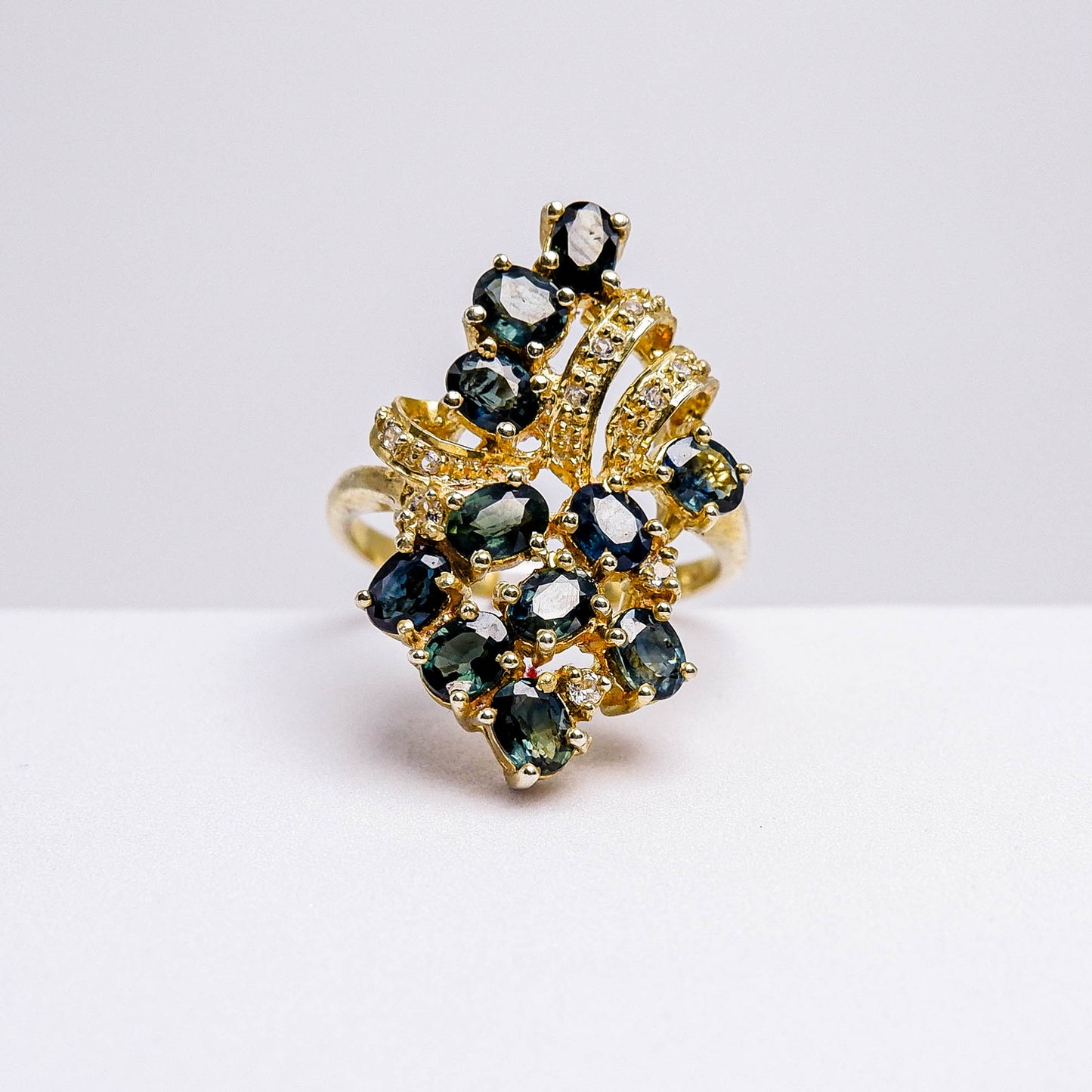 แหวนเงินแท้ 925 ฝังพลอย เขียวส่อง (greensapphire)+ไวท์โทพาส(whitetopaz)