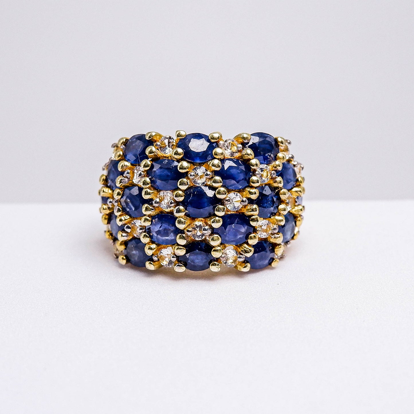 แหวนเงินแท้ 925 ฝังพลอย ไพลิน (Blue Sapphire) + ไวท์โทพาส (whitetopaz)