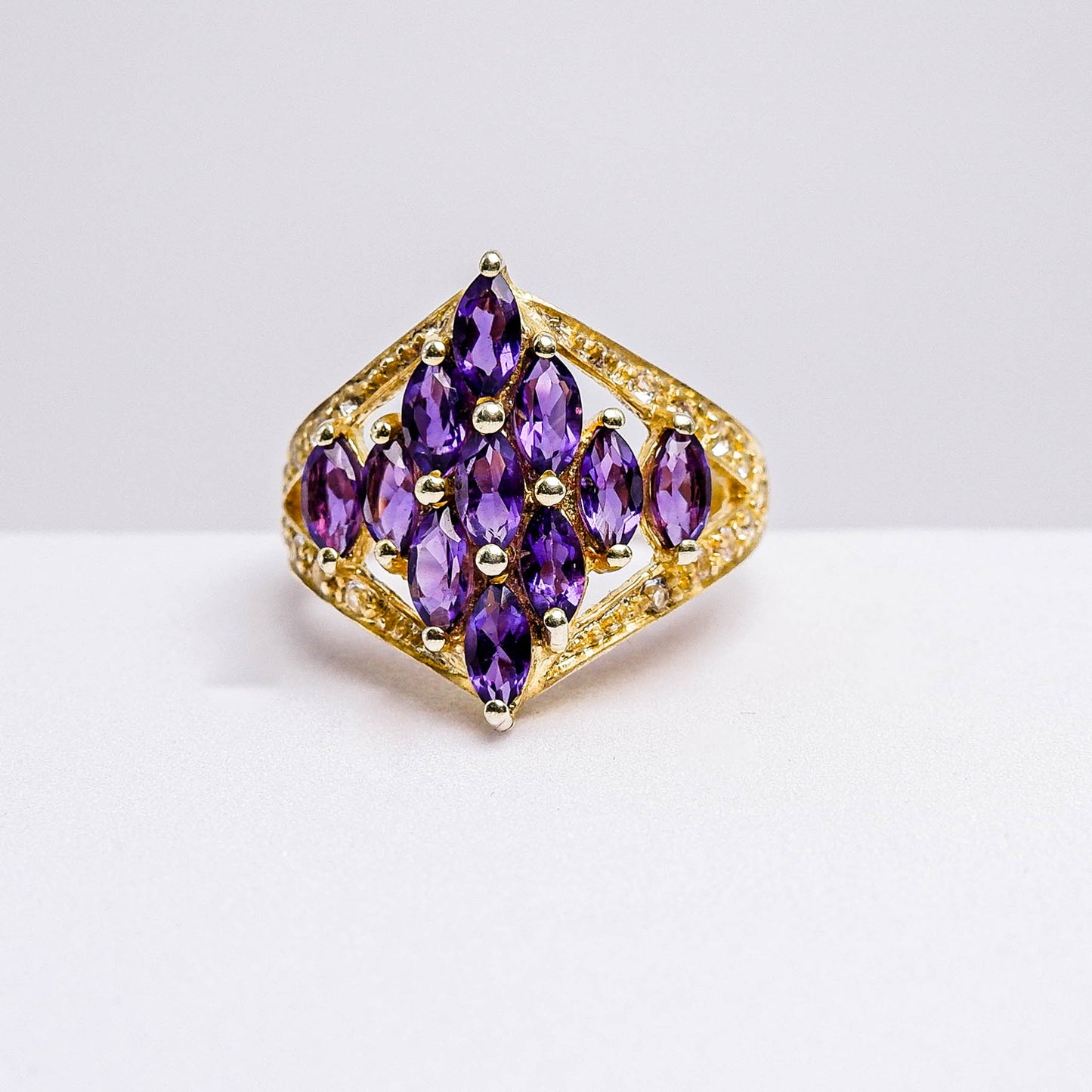 แหวนเงินแท้ 925 ฝังพลอย อเมทิสต์ (Amethyst) + ไวท์โทพาส (whitetopaz)