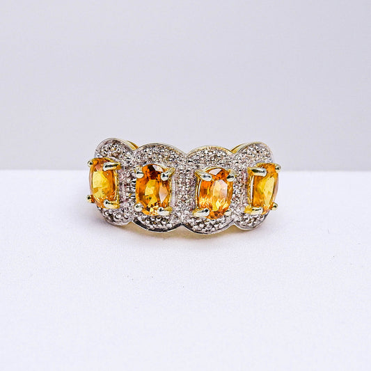 แหวนเงินแท้ 925 ฝังพลอย บุษราคัมบางกะจะ (Yellow Sapphire) + เซอร์คอน (Zircon)