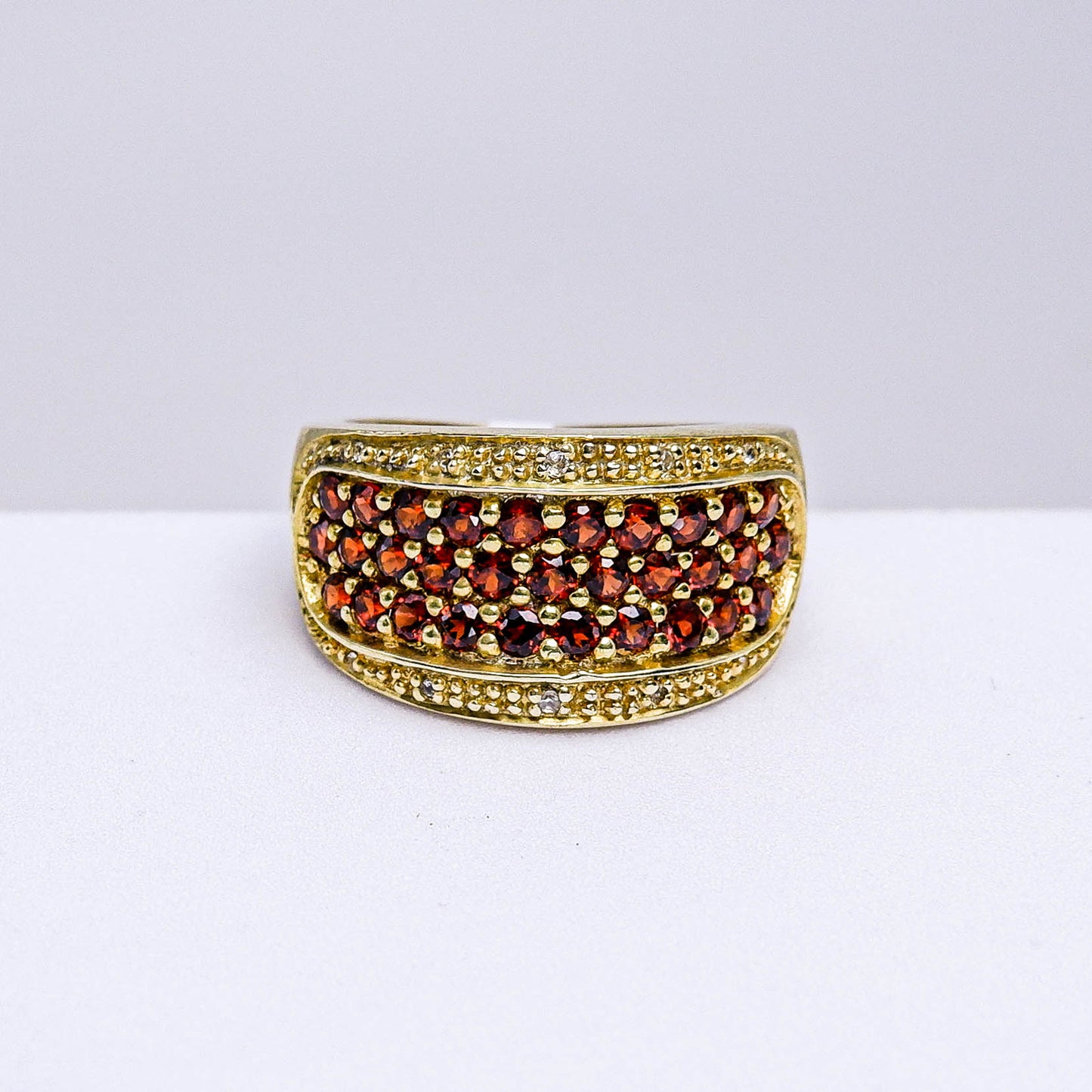 แหวนเงินแท้ 925 ฝังพลอย โกเมน (Garnet) + ไวท์โทพาส (whitetopaz)