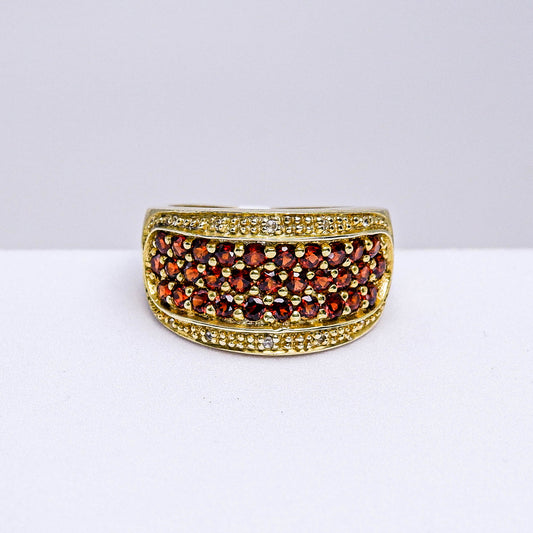 แหวนเงินแท้ 925 ฝังพลอย โกเมน (Garnet) + ไวท์โทพาส (whitetopaz)
