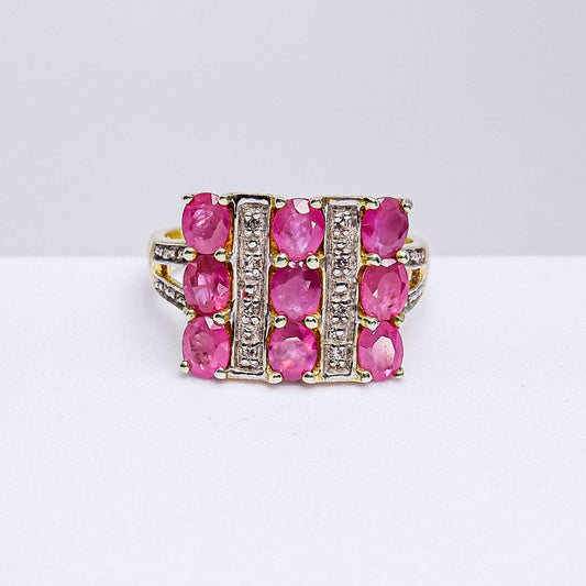 แหวนเงินแท้ 925 ฝังพลอย ทับทิม (Ruby) + โทพาส (Topaz)