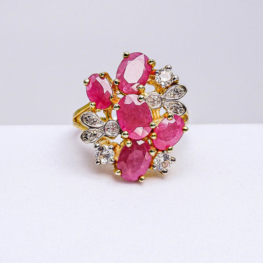 แหวนเงินแท้ 925 ฝังพลอย ทับทิมมาดา (Madagascar Ruby) + เซอร์คอน (Zircon)