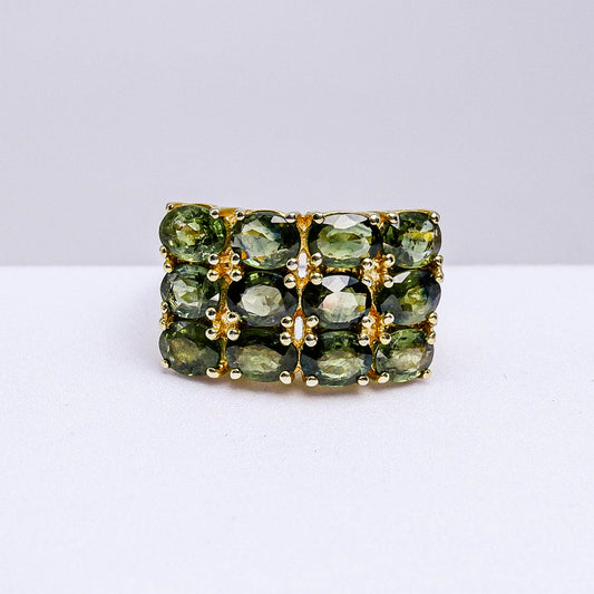 แหวนเงินแท้ 925 ฝังพลอย เขียวส่อง (green Sapphire)