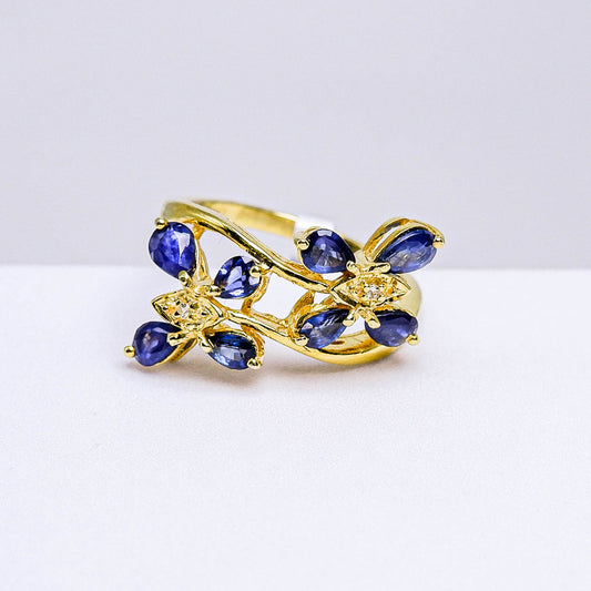 แหวนเงินแท้ 925 ฝังพลอย ไพลินศรีลังกา (Ceylon Sapphire) + เซอร์คอน (Zircon)