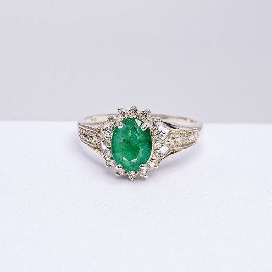 แหวนเงินแท้ 925 ฝังพลอย มรกต (Emerald cut) + เซอร์คอน (Zircon)