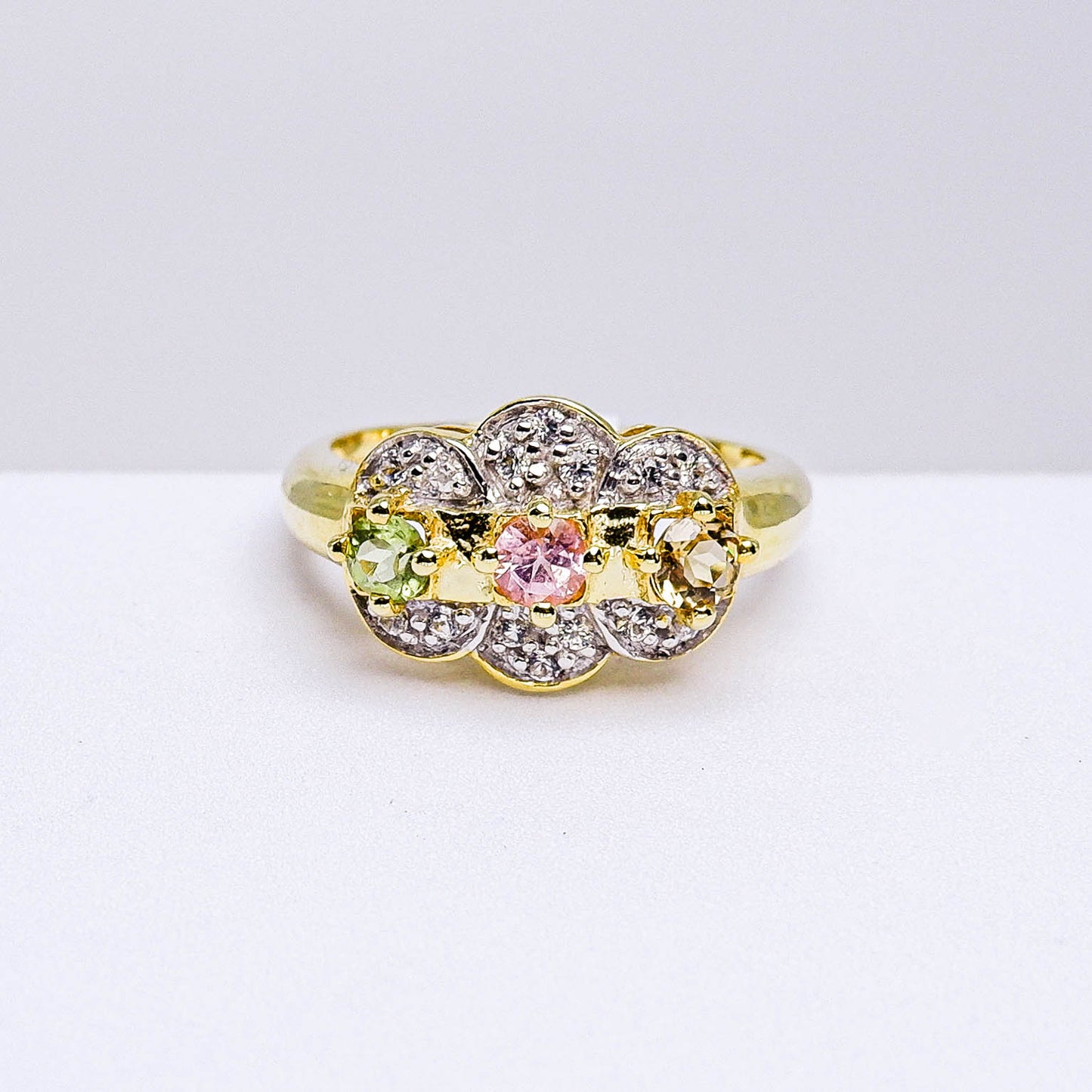 แหวนเงินแท้ 925 ฝังพลอย ทัวร์มาลีน (Tourmaline) + ไวท์โทพาส (whitetopaz)