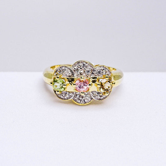 แหวนเงินแท้ 925 ฝังพลอย ทัวร์มาลีน (Tourmaline) + ไวท์โทพาส (whitetopaz)