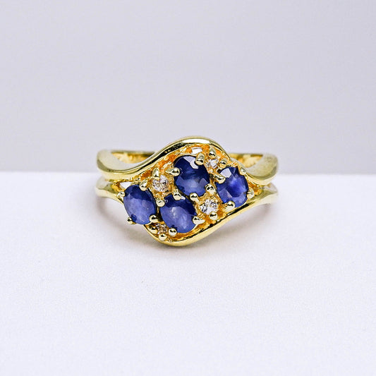 แหวนเงินแท้ 925 ฝังพลอย ไพลิน (Blue Sapphire) + ไวท์โทพาส (whitetopaz)