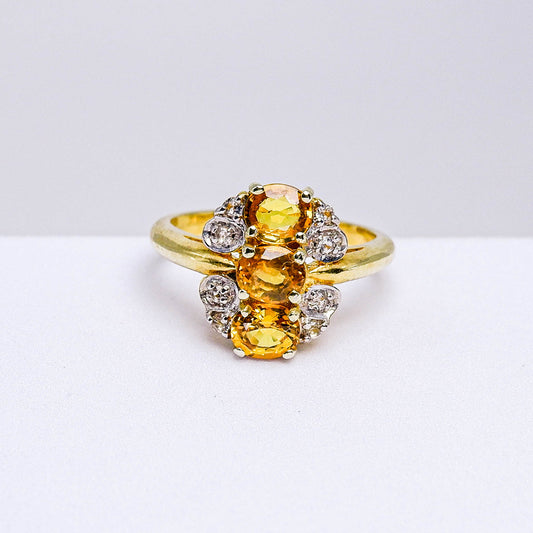แหวนเงินแท้ 925 ฝังพลอย บุษราคัมบางกะจะ (Yellow Sapphire) + ไวท์โทพาส (whitetopaz)