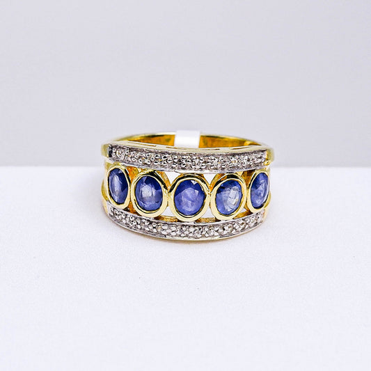 แหวนเงินแท้ 925 ฝังพลอย ไพลิน (Blue Sapphire) + เซอร์คอน (Zircon)