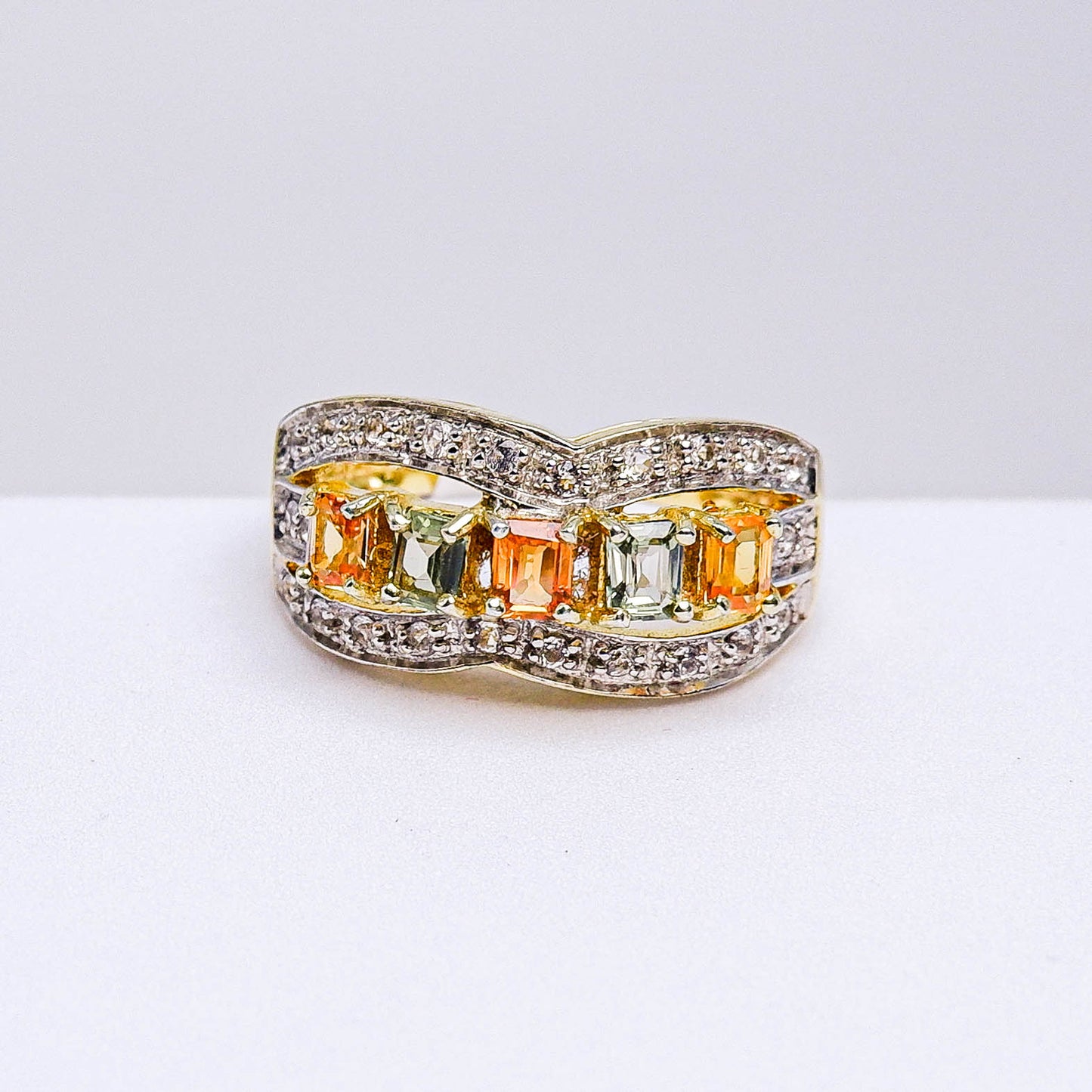 แหวนเงินแท้ 925 ฝังพลอย แฟนซีแซฟไฟร์ (Fancy Sapphire) + ไวท์โทพาส (whitetopaz)