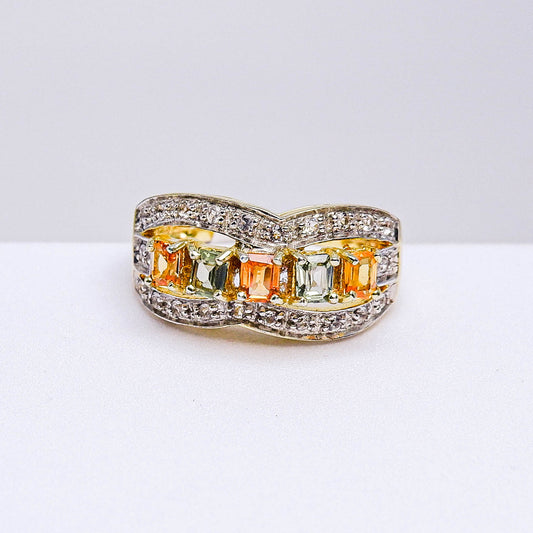 แหวนเงินแท้ 925 ฝังพลอย แฟนซีแซฟไฟร์ (Fancy Sapphire) + ไวท์โทพาส (whitetopaz)