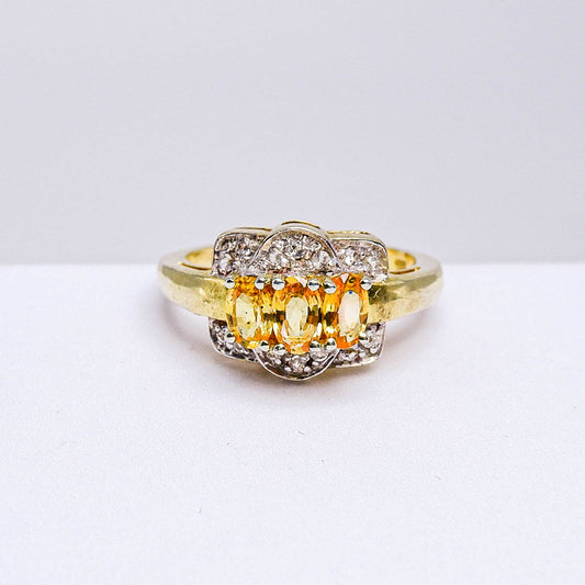แหวนเงินแท้ 925 ฝังพลอย บุษราคัมบางกะจะ (Yellow Sapphire) + เซอร์คอน (Zircon)