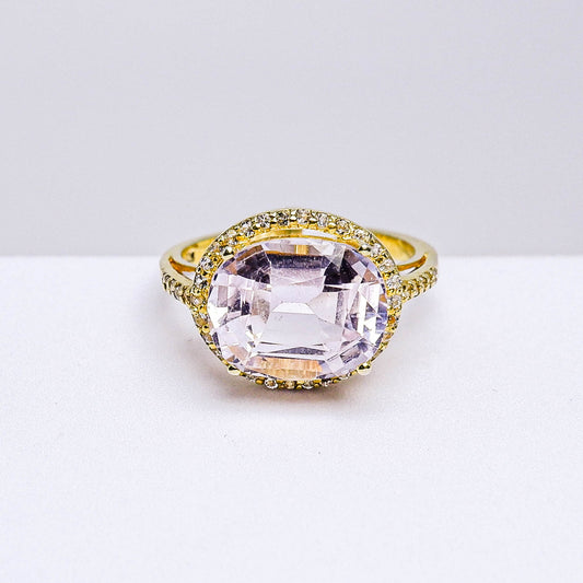 แหวนเงินแท้ 925 ฝังพลอย คูนไซส์ (Kunzite) + ไวท์โทพาส (whitetopaz)