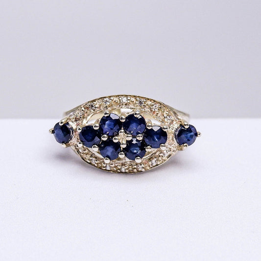 แหวนเงินแท้ 925 ฝังพลอย ไพลิน (Blue Sapphire) + เซอร์คอน (Zircon)