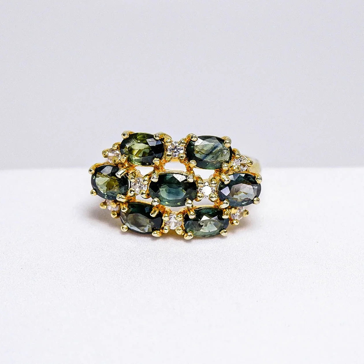 แหวนเงิน925 เขียวส่องบางกะจะ + เซอร์คอน - Thaigems