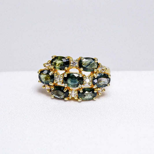 แหวนเงิน925 เขียวส่องบางกะจะ + เซอร์คอน - Thaigems