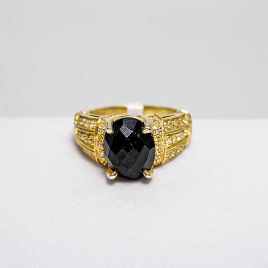 แหวนเงินแท้ 925 ฝังพลอย นิล (Black Spinel) + เซอร์คอน (Zircon) - Thaigems