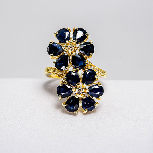 แหวนเงินแท้ 925 ฝังพลอย ไพลิน (Blue Sapphire) + เซอร์คอน (Zircon) - Thaigems