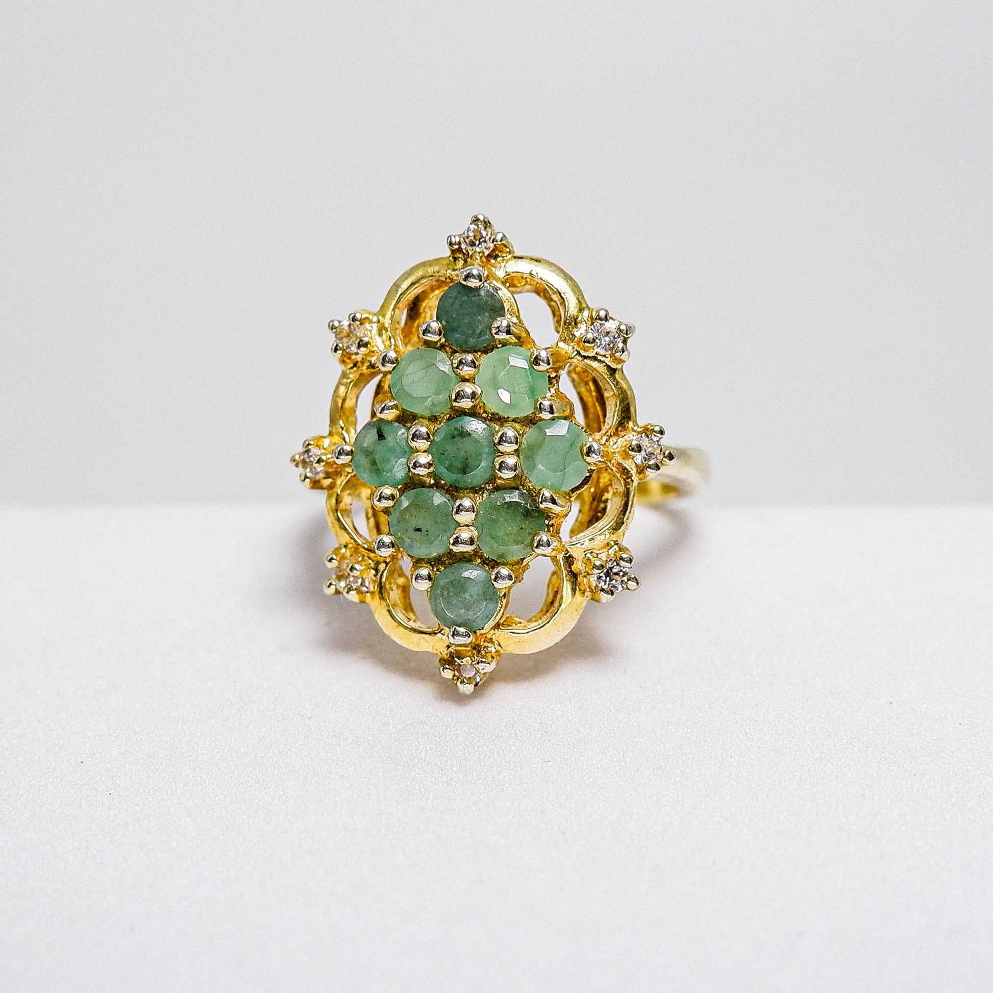 แหวนเงินแท้ 925 ฝังพลอย มรกต (Emerald cut) + เซอร์คอน (Zircon) - Thaigems