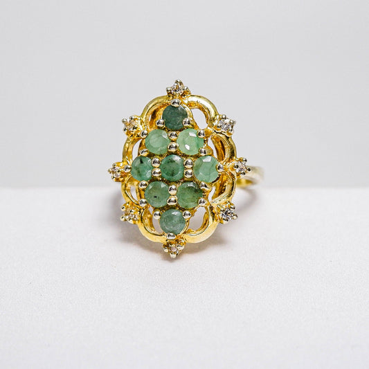 แหวนเงินแท้ 925 ฝังพลอย มรกต (Emerald cut) + เซอร์คอน (Zircon) - Thaigems