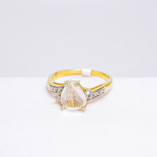 แหวนเงินแท้ 925 ฝังพลอย ไหมทอง (Golden Rutilated Quartz) + เซอร์คอน (Zircon) - Thaigems